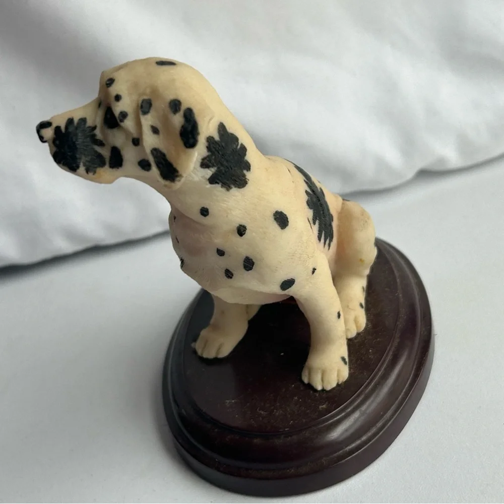 Spotted Dog Figurine on Wooden Base